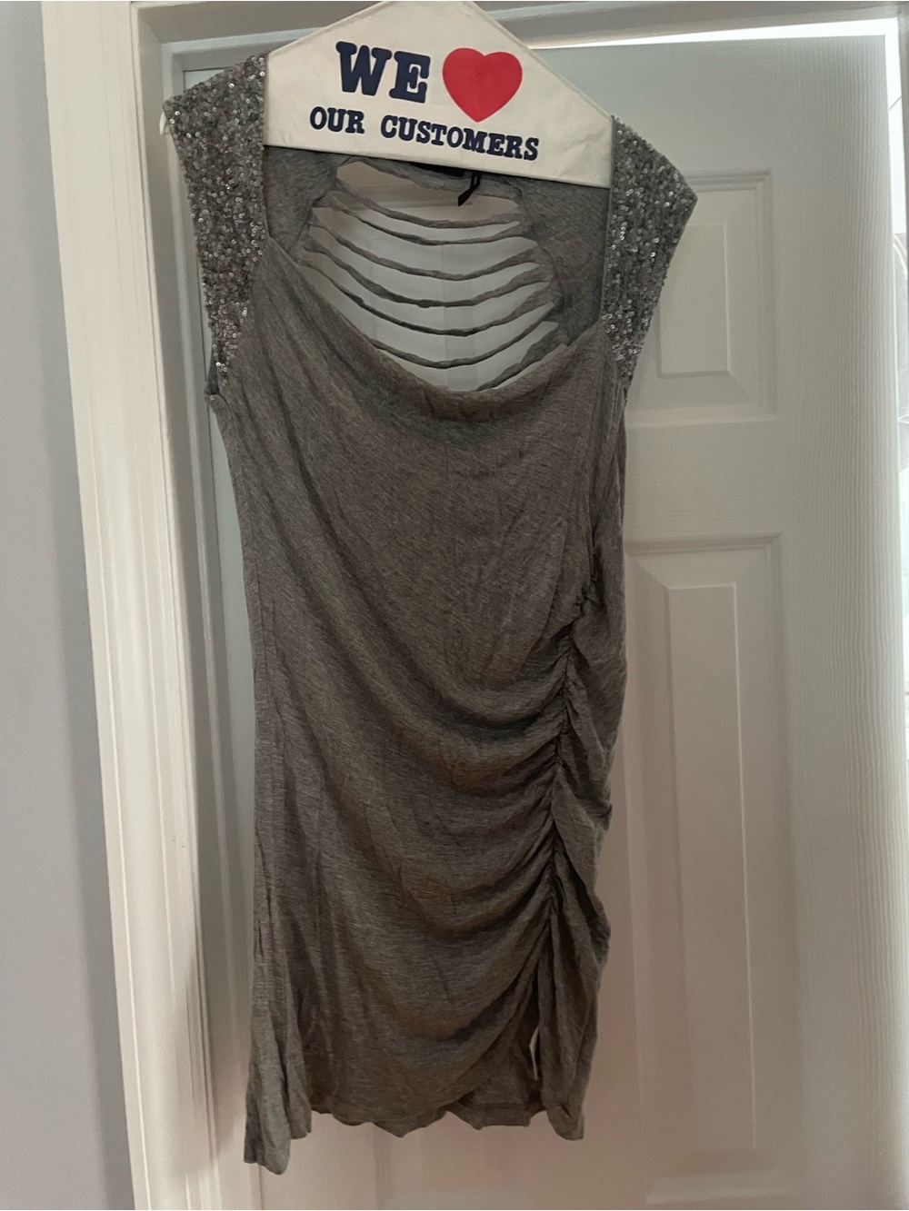 Guess Gray Strappy Back Knit Tunic with Logo Plaque